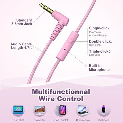 AILIHEN I35-PP Wired Headphones 93dB Volume Limiter On-Ear Headphones for Kids