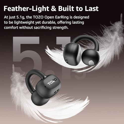 TOZO Black T13064 OpenEarRing Wireless Earbuds with Bluetooth 5.4 and 40 Hours Playtime