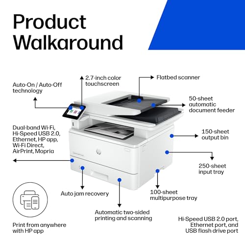 HP LaserJet Pro 4101fdw Multifunction Monochrome Laser Printer, Scanner, Copier, Fax, 1200x1200 DPI, 42 PPM