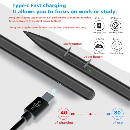 Milikilo Stylus Pen for Microsoft Surface F97, Compatible with Microsoft Surface Pro and Go Devices, 1024 Levels Pressure, Palm Rejection