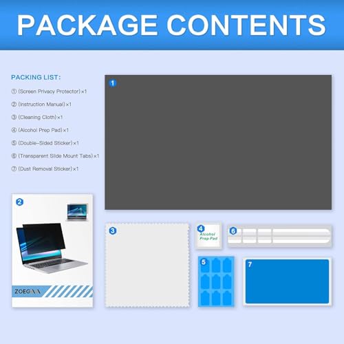 ZOEGAA 14 Inch Laptop Privacy Screen Filter 16:10 Anti-Glare, Anti-Fingerprint, Waterproof, Black