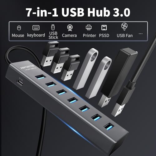 ABFCRTTW 4Ft 7-Port USB 3.0 Hub HB437 USB Multiport Adapter