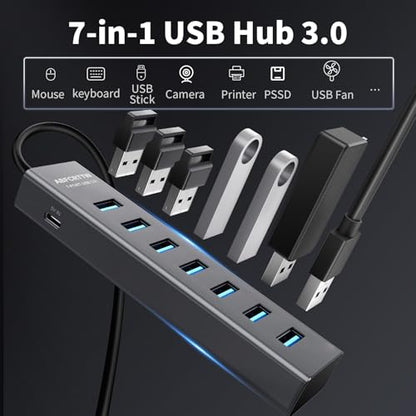 ABFCRTTW 4Ft 7-Port USB 3.0 Hub HB437 USB Multiport Adapter