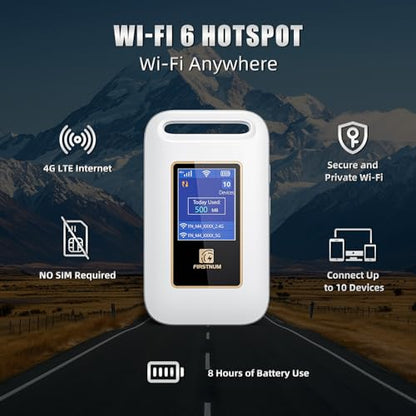 FIRSTNUM M4 Portable 4G LTE Mobile Hotspot, Wireless, White, Up to 10 Devices, Touch Control