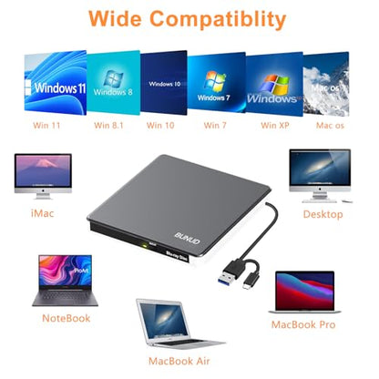 BUNUD 5IN1 BUNUD_5IN1 External Blu Ray CD DVD Drive USB 3.0 Type C