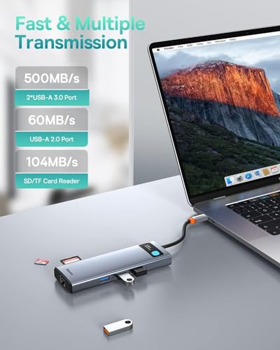 Baseus 5.31" x 1.93" Laptop Docking Station 9-in-1 USB C Hub 2 HDMI 4K@120Hz Dual Monitor 1000Mbps LAN 85W PD