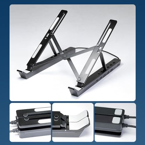 Adjustable Laptop Stand USB Hub Foldable Aluminum Black