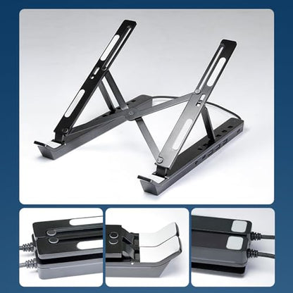 Adjustable Laptop Stand USB Hub Foldable Aluminum Black