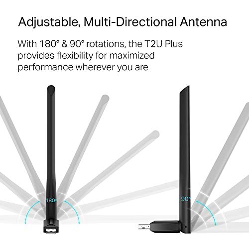 TP-Link 2.28" x 0.71" x 6.83" Archer T2U Plus USB WiFi Adapter USB 600 Mbps Windows 7 and Above, MacOS 10.9 - 10.14