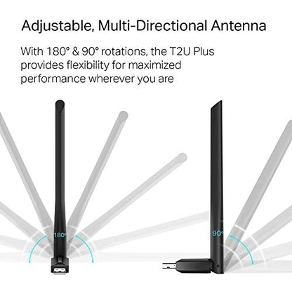 TP-Link 2.28" x 0.71" x 6.83" Archer T2U Plus USB WiFi Adapter USB 600 Mbps Windows 7 and Above, MacOS 10.9 - 10.14