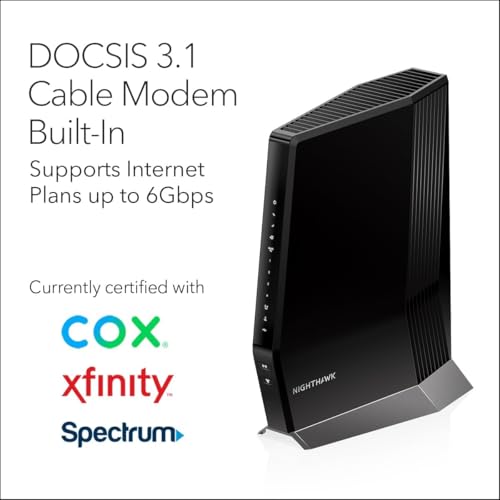 NETGEAR CAX80 AX6000 WiFi Cable Modem Router Combo, 6Gbps, 32x8 DOCSIS 3.1, 5 Ports