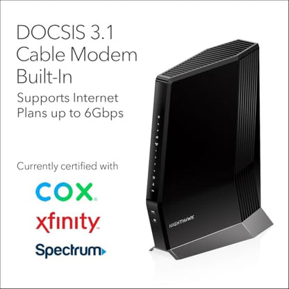 NETGEAR CAX80 AX6000 WiFi Cable Modem Router Combo, 6Gbps, 32x8 DOCSIS 3.1, 5 Ports