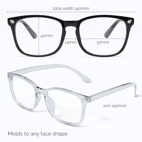 livho 52mm 14mm 42mm TR90 Prescription Eyewear Frames Full Rim Medium Black-Clear