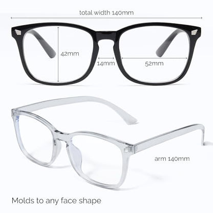 livho 52mm 14mm 42mm TR90 Prescription Eyewear Frames Full Rim Medium Black-Clear