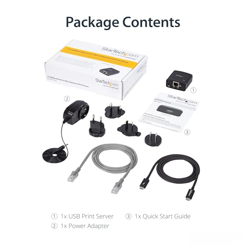 StarTech.com 1-Port USB 2.0 Network Print Server PM1115U2 10/100 Mbps TAA Compliant Wired Ethernet