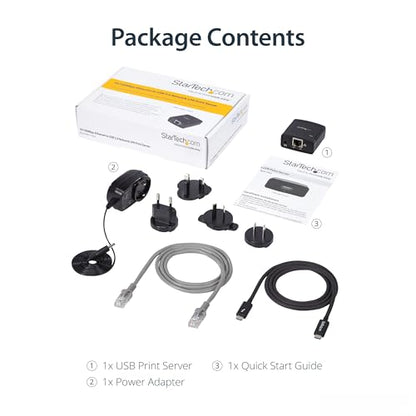 StarTech.com 1-Port USB 2.0 Network Print Server PM1115U2 10/100 Mbps TAA Compliant Wired Ethernet