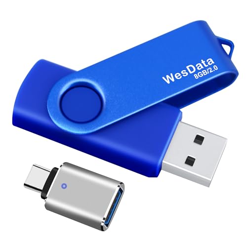 WesData 8GB WD8GB2.0-1BLUE USB 2.0 Flash Drive with USB C Adapter