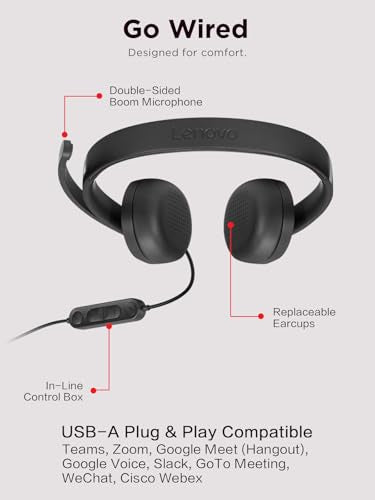 Lenovo 7.28 x 74.8 x 2.36 inches 4XD1P83425 USB-A Wired Stereo Headset