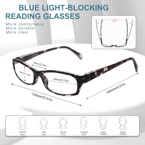 VIDEBLA 5 Count Reading Glasses 54mm Lens Width Polycarbonate Adjustable Full Rim Floral Rectangular