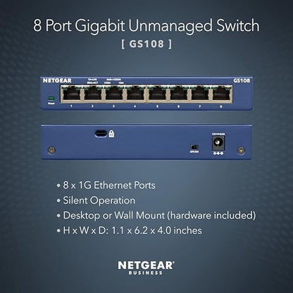 NETGEAR 8-Port Gigabit Ethernet Unmanaged Switch GS108 1 Layer Voltage 12 Volts