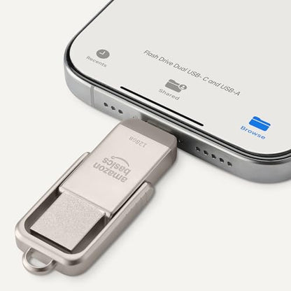 Amazon Basics 128GB USB Flash Drive LS25USBC128G1 USB 3.2 Gen 1 Dual Connector Champagne Silver