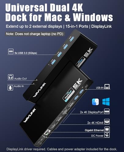WAVLINK 8.9" x 3.34" x 1.1" USB 3.0 & USB C Docking Station WLAMJP2C-UG69DK1-A