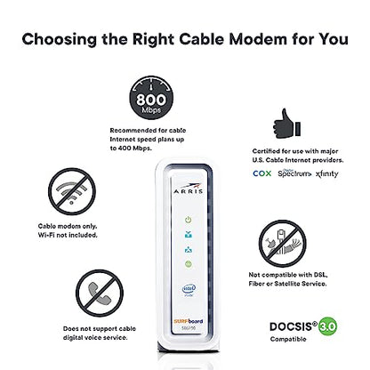 CommScope SB6190 1 Port Cable Modem DOCSIS 3.0 800 Mbps Ethernet White
