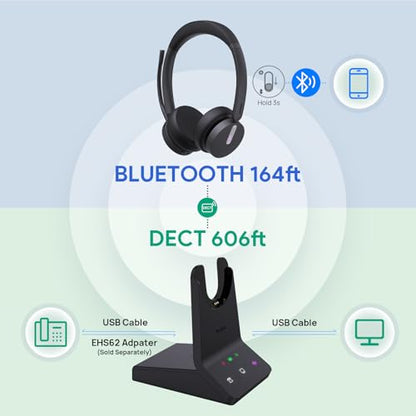 Yealink WH64 Mono UC Wireless Headset DECT Bluetooth 606ft Range