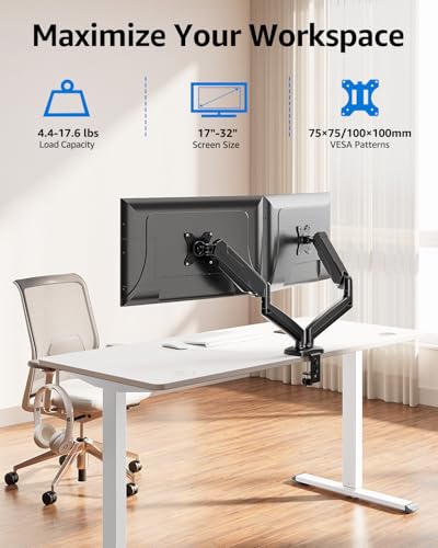 MOUNTUP MU0005 Black Dual-Arm Monitor Mount Tabletop Mount, Supports 17-32 Inch Screens, Articulating Movement, Aluminum