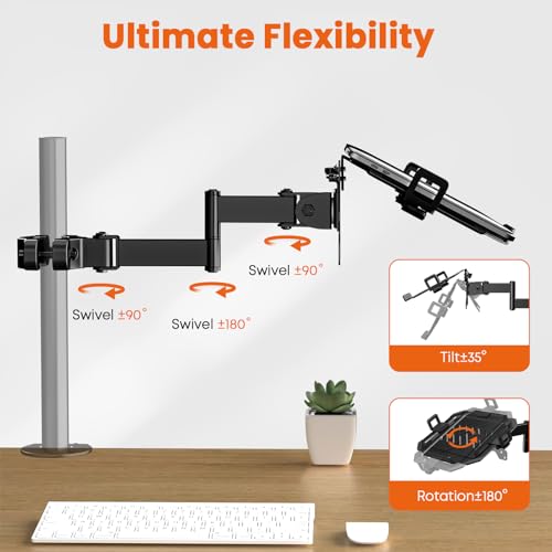 PUTORSEN EMLDA35-1 Laptop Pole Mount - 12-18 Inch Support, Alloy Steel Construction, Black