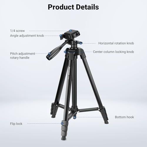NEEWER 57.5 Inches TP53 Black Aluminum Tripod
