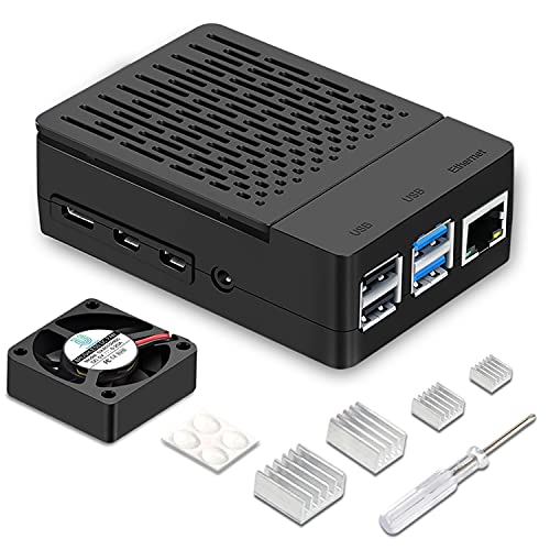 iUniker Raspberry Pi 4 Model IU-RP-045-4B Case, ABS Enclosure with Heatsink and Fan, 40mm Cooling, for Mini ITX Motherboard, Black
