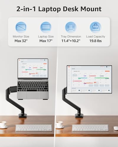 MOUNTUP Adjustable Laptop Arm Mount for Desk MU4007-07, Black, Clamp/Grommet Mounting