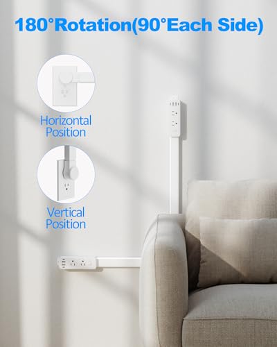 Olcorife 6-Outlets Power Strip with 4 USB Ports, Surge Protection, Extender Stick 22-34 inches
