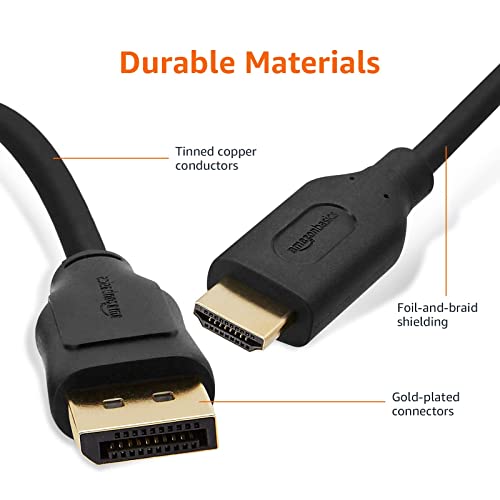 Amazon Basics 3 Foot DisplayPort to HDMI Cable, Uni-Directional, Supports 4K@30Hz