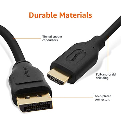 Amazon Basics 3 Foot DisplayPort to HDMI Cable, Uni-Directional, Supports 4K@30Hz