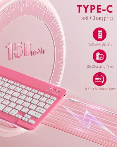 MoKo 11 Inch iPad 11th Gen Case with Keyboard and Pencil Holder, Bluetooth, Mechanical, QWERTY Layout, Pink