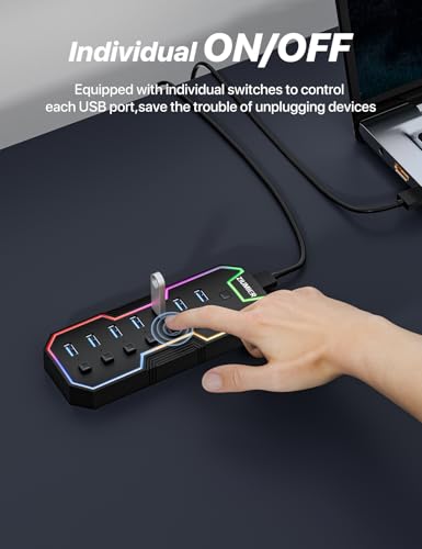 ZIUMIER USB Hub, 7 Ports, USB 3.0, 5Gbps, Black, Model L90