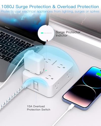HANYCONY Surge Protector Power Strip 8 Outlets 4 USB Ports 120 Volts