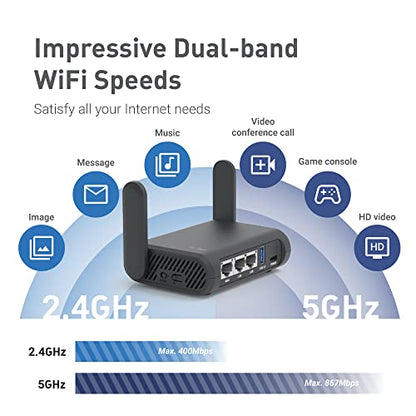 GL.iNet 4.65"L x 3.31"W x 1.30"H GL-A1300 1300 Mbps 2 Antennas Dual-Band Wi-Fi Router