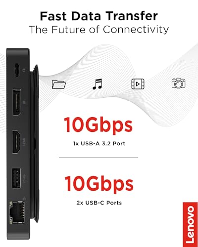 Lenovo USB-C Dual Display Travel Dock 40B90000US 7 Ports USB Type C 4K HDMI