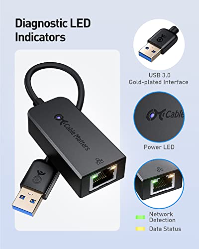 Cable Matters 1 Pack FBA_202013-BLACK USB 3.0 to Gigabit Ethernet Adapter EIA 802.3 1 Gbps Network Adapter
