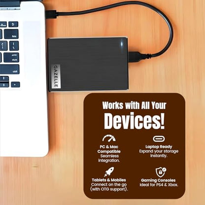 GAZELLE 1TB GZ1TB Portable External Hard Drive - 2.5" Form Factor, SATA Interface, USB 3.0, Mechanical Disk