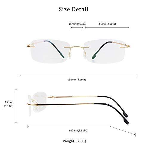 LifeArt 1 Count 858_(jin)+0.00 Lens 51mm x 29mm Blue Light Blocking Rimless Reading Glasses