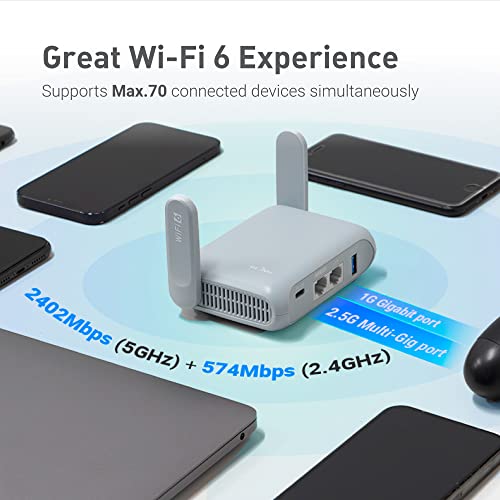 GL.iNet GL-MT3000 Portable Travel Router Dual-Band 802.11a/b/g/n/ac/ax 3000 Mbps AX
