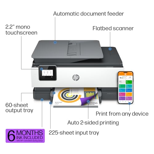 HP Inkjet Printer 8015e Automatic Duplex Color 1200x1200dpi Wireless All-in-One