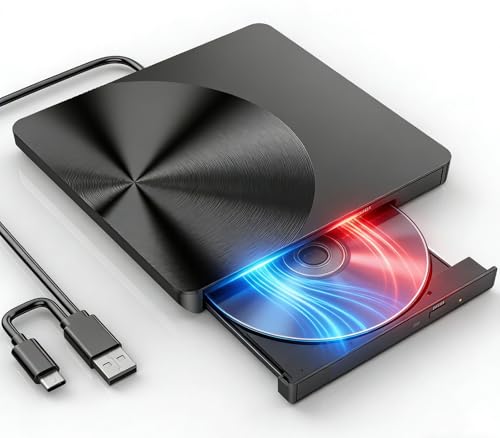 BRIGHTSHOW Semicircle 24X External CD/DVD Drive USB 3.0 Type A & C - Black - Slim