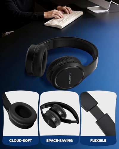 TuneFlux T7 Bluetooth Headphones, 70 Hours Playtime, Bluetooth 6.0, Wired/Wireless Connectivity, Over-Ear Design, High-Fidelity Audio