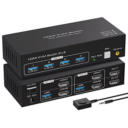 ATLAHET 12V KVM Switch 5.91 x 2.56 x 1.42 inches 2-way Control 1 Amps IP20 White