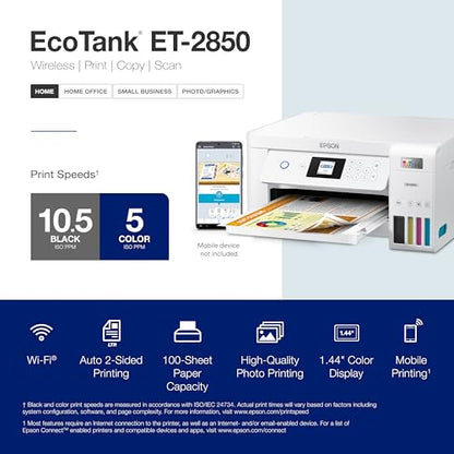 Epson EcoTank ET-2850 4800x1200 Inkjet Color Printer 10.5ppm All-in-One